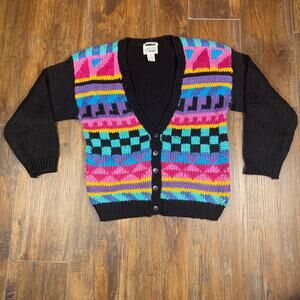 Center Aisle knitted by hand SM geometric colorful cardigan sweater 90s Vintage